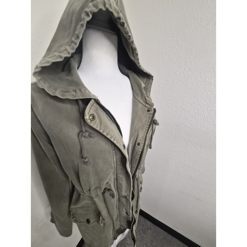 Lucky Brand Women's Hooded Jacket Olive Green Drawstring Waist Pockets size M